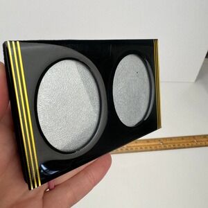 Vtg Mini Tabletop Double Oval Picture Frame Black Gold Accents Art Deco MCM READ